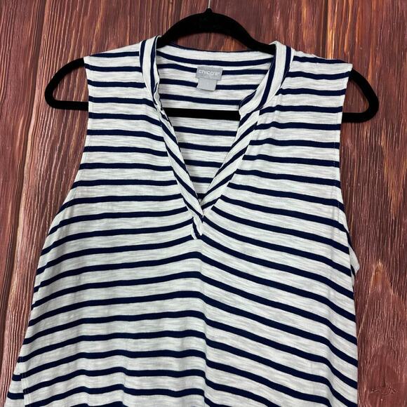 Chicos Womens Blue White Stripe tunic Tank Top Cotton Modal Size 1 / Medium - Picture 3 of 6